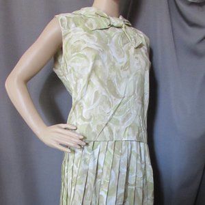 SALE  Vintage Two Piece Blouse & Pleated Skirt 1960 Era Shades of Green